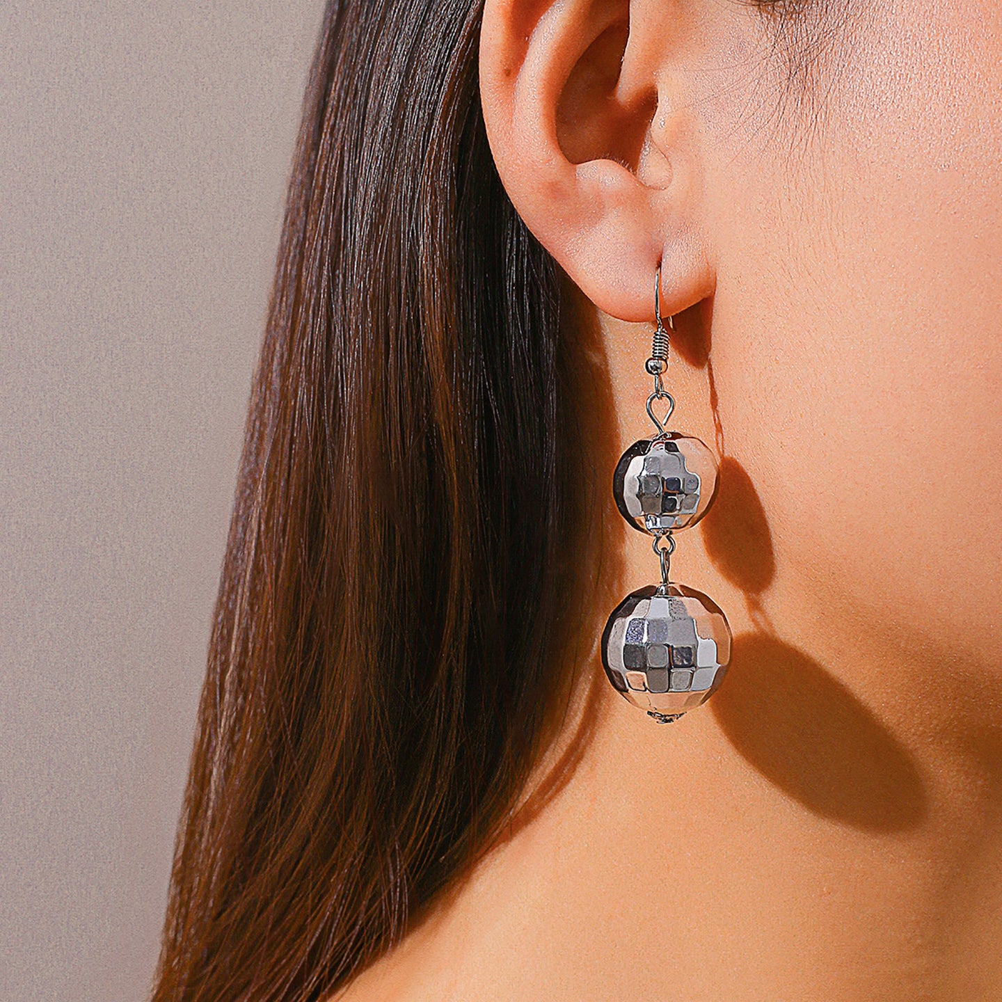 Silver-Plated Spherical Drop Earrings