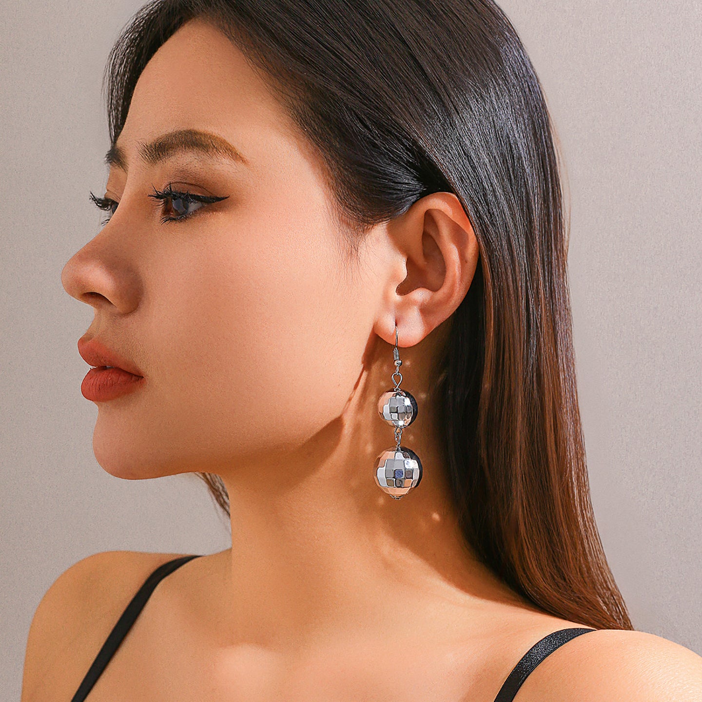 Silver-Plated Spherical Drop Earrings