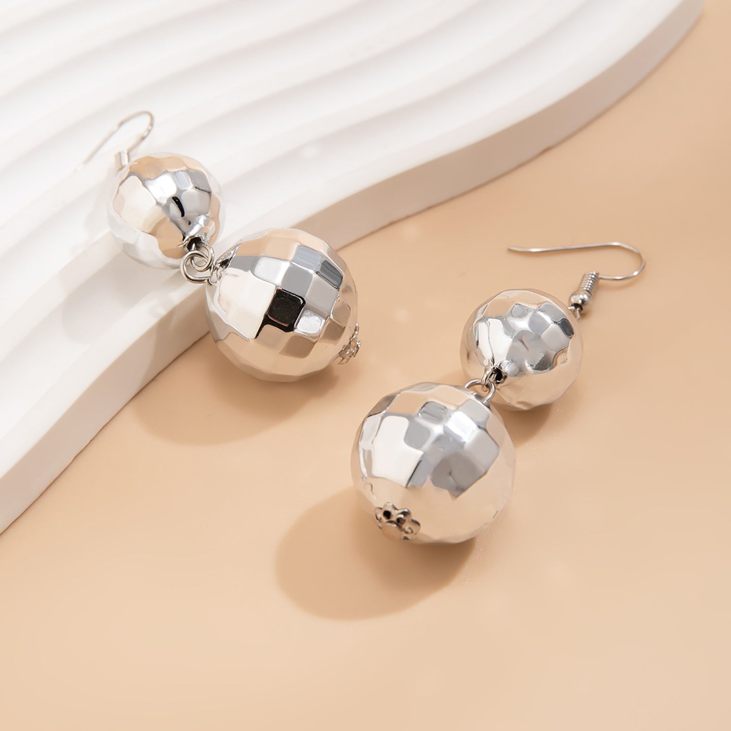 Silver-Plated Spherical Drop Earrings
