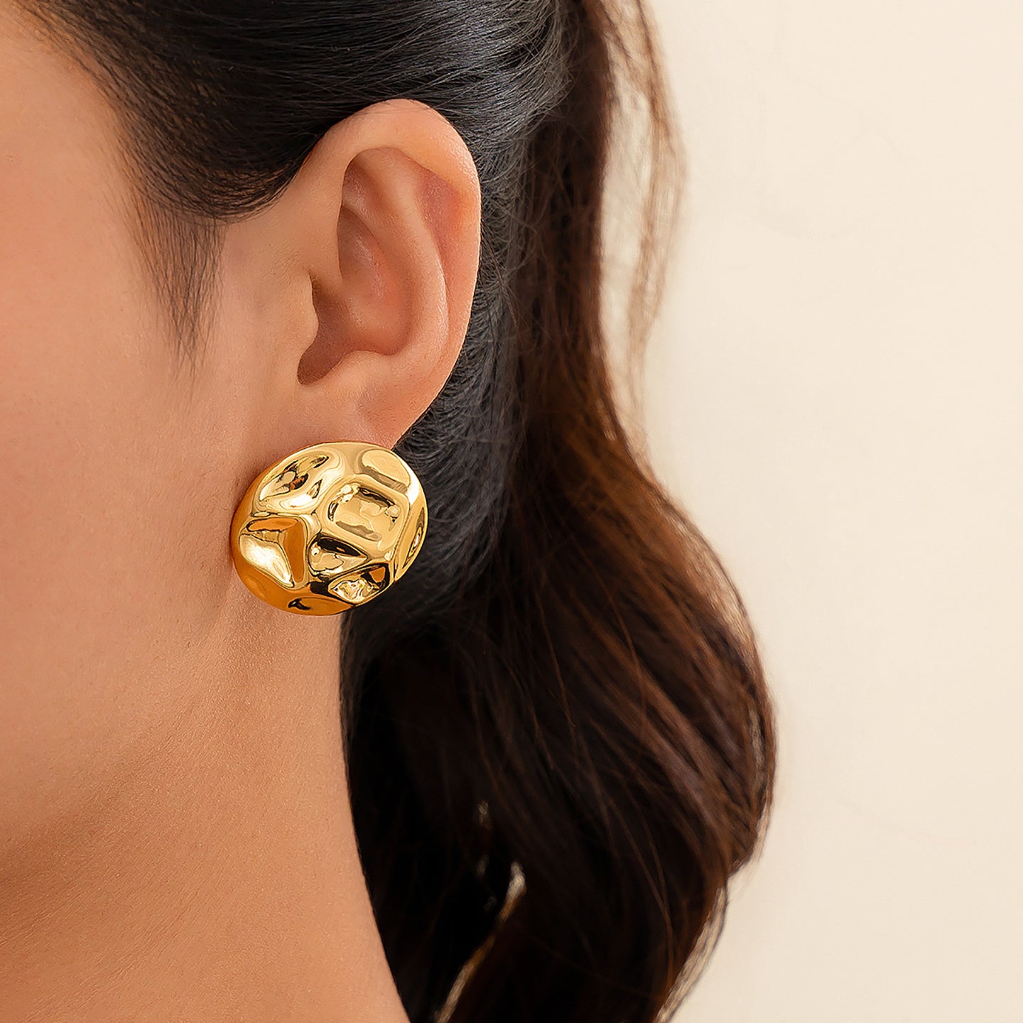 Gold-Plated Oval Studs Earrings