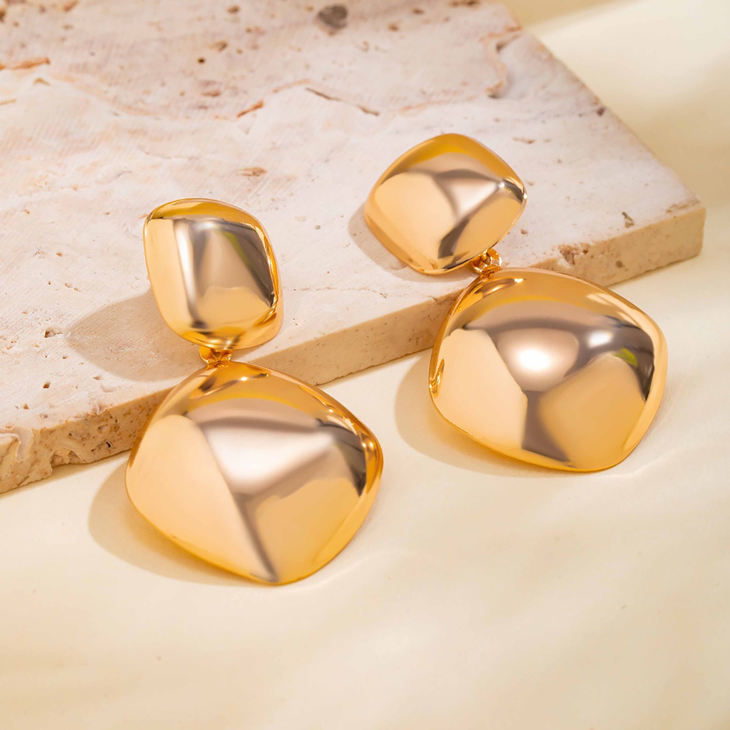 Gold-Plated Geometric Drop Earrings