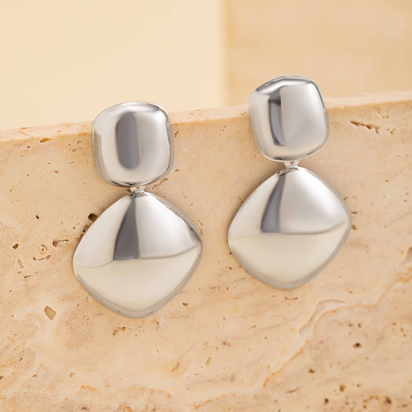Silver-Plated Geometric Drop Earrings