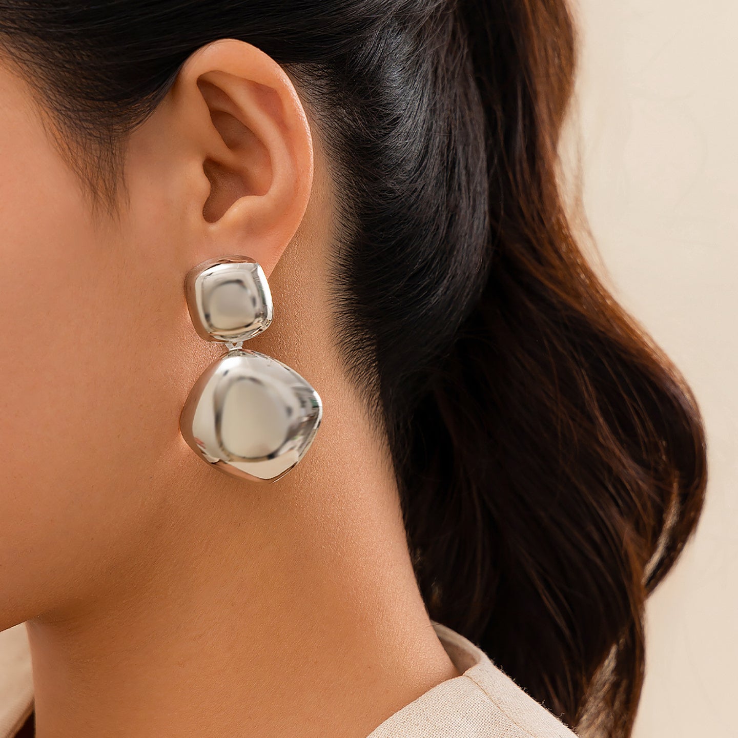 Silver-Plated Geometric Drop Earrings