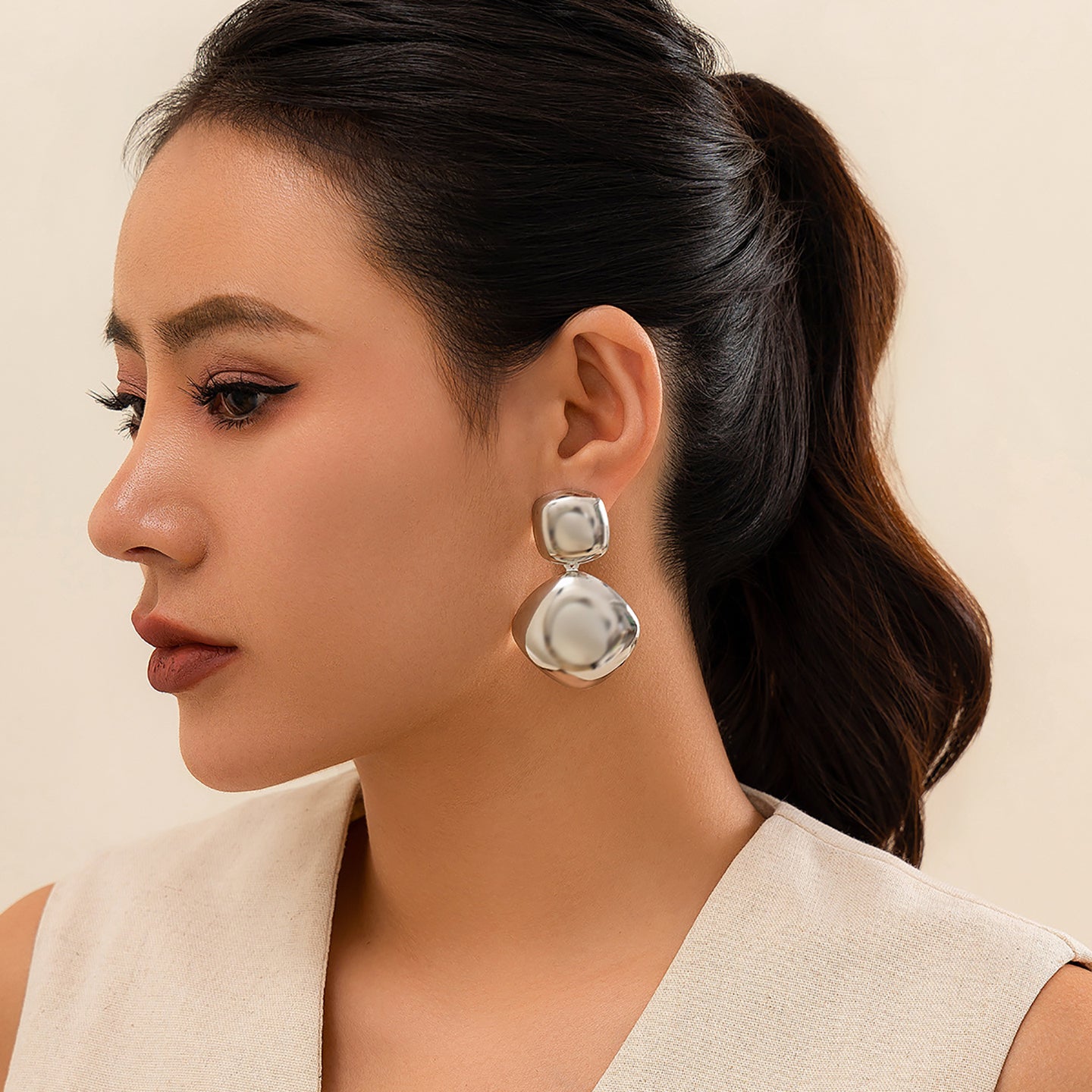 Silver-Plated Geometric Drop Earrings