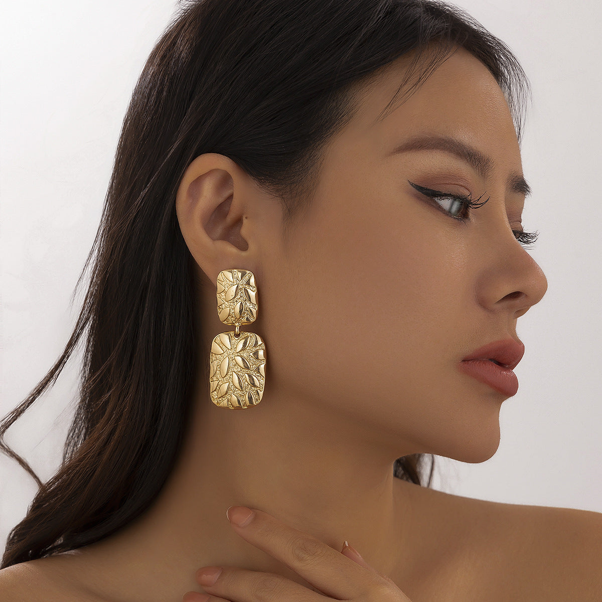 Gold-Plated Geometric Shaped Drop Earrings