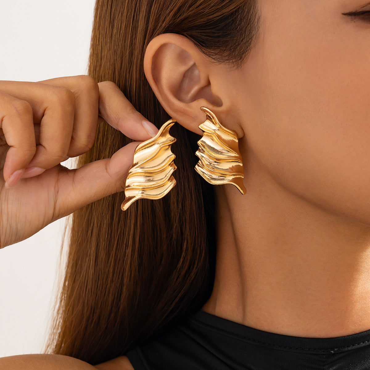 Gold-Plated Leaf Shaped Studs