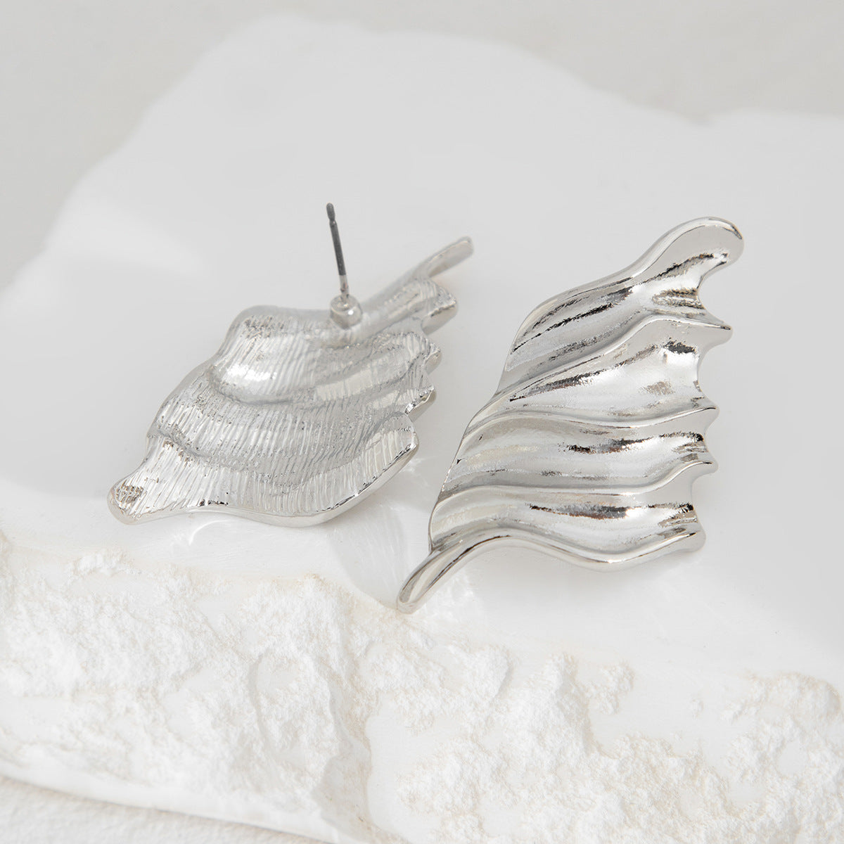 Silver-Plated Leaf Shaped Drop Earrings
