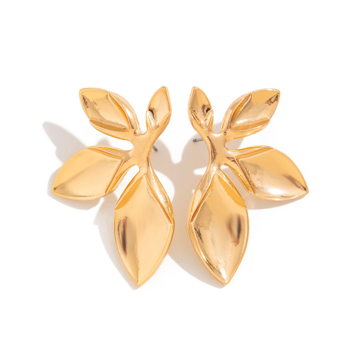 Gold-Plated Leaf Shaped Drop Earrings