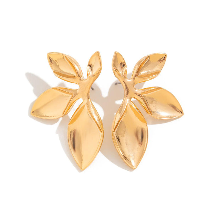 Gold-Plated Leaf Shaped Drop Earrings