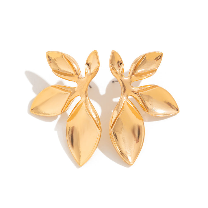 Gold-Plated Leaf Shaped Drop Earrings