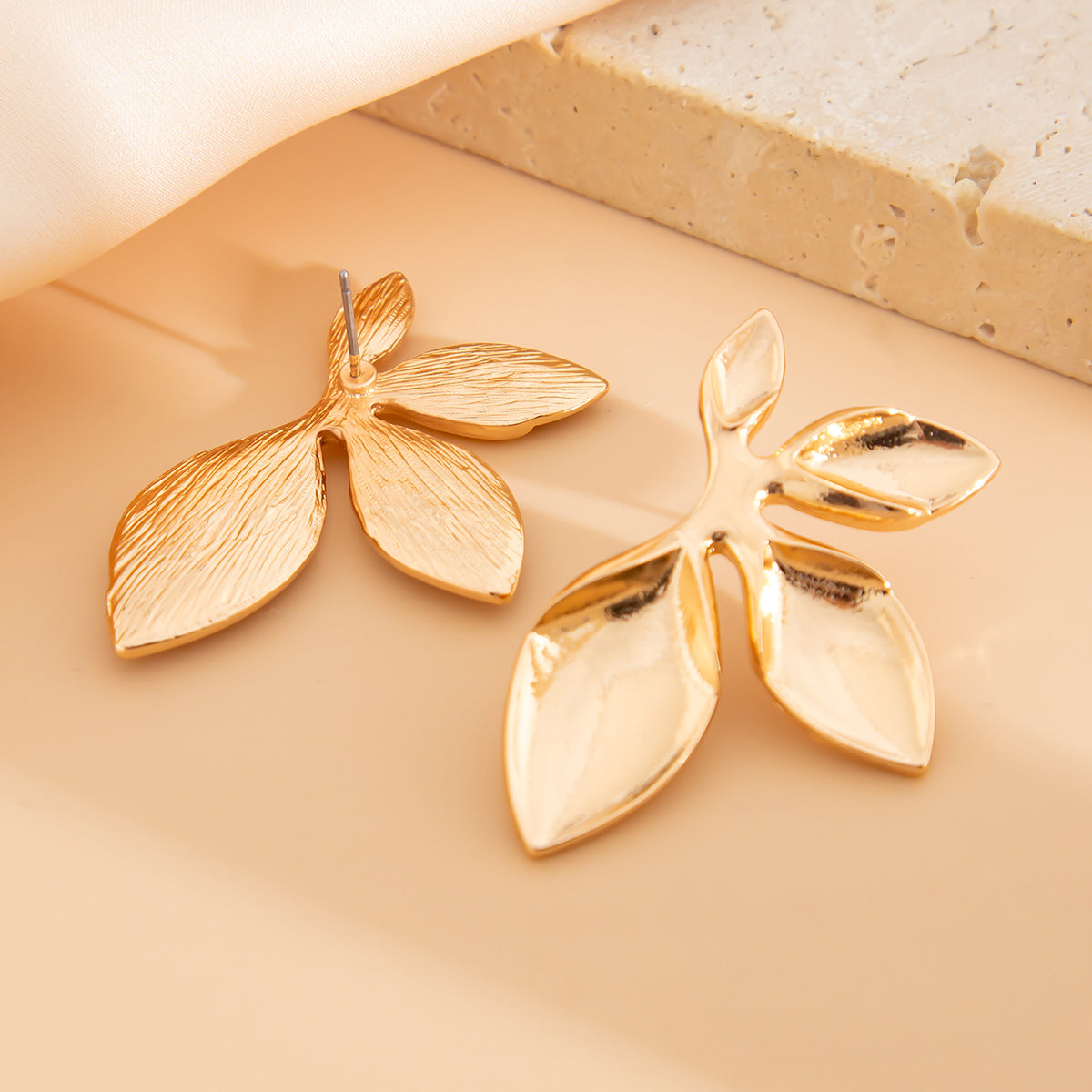 Gold-Plated Leaf Shaped Drop Earrings