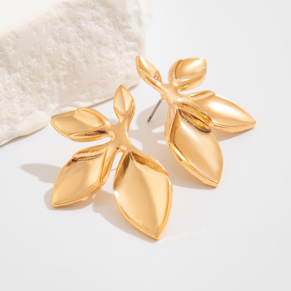 Gold-Plated Leaf Shaped Drop Earrings