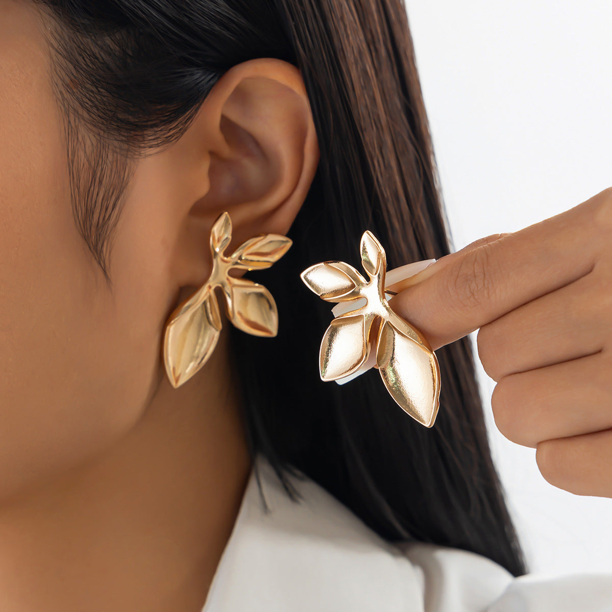 Gold-Plated Leaf Shaped Drop Earrings