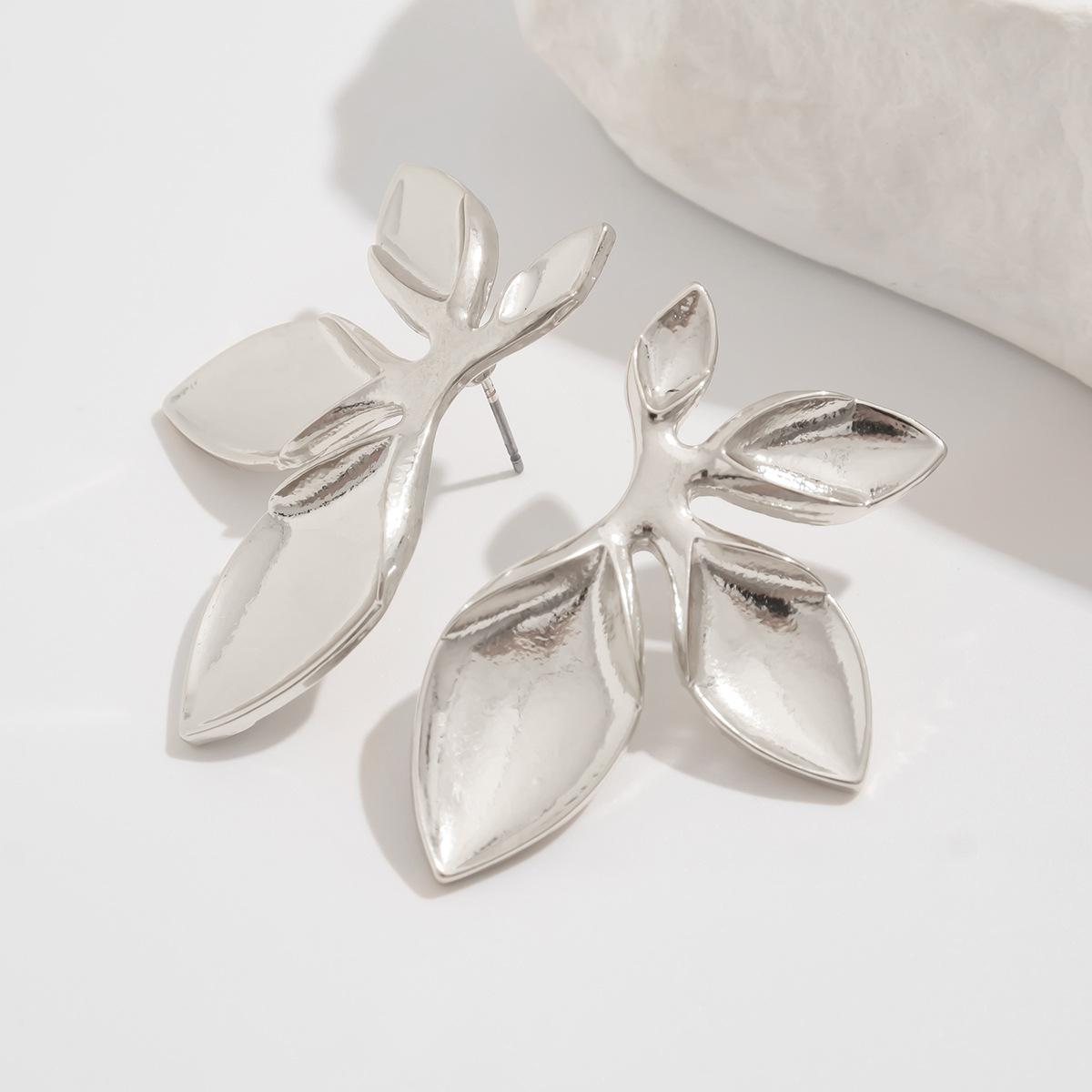 Silver Plated Leaf Shaped Studs