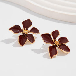 Gold-Plated Artificial Beads Beaded Floral Shape Studs