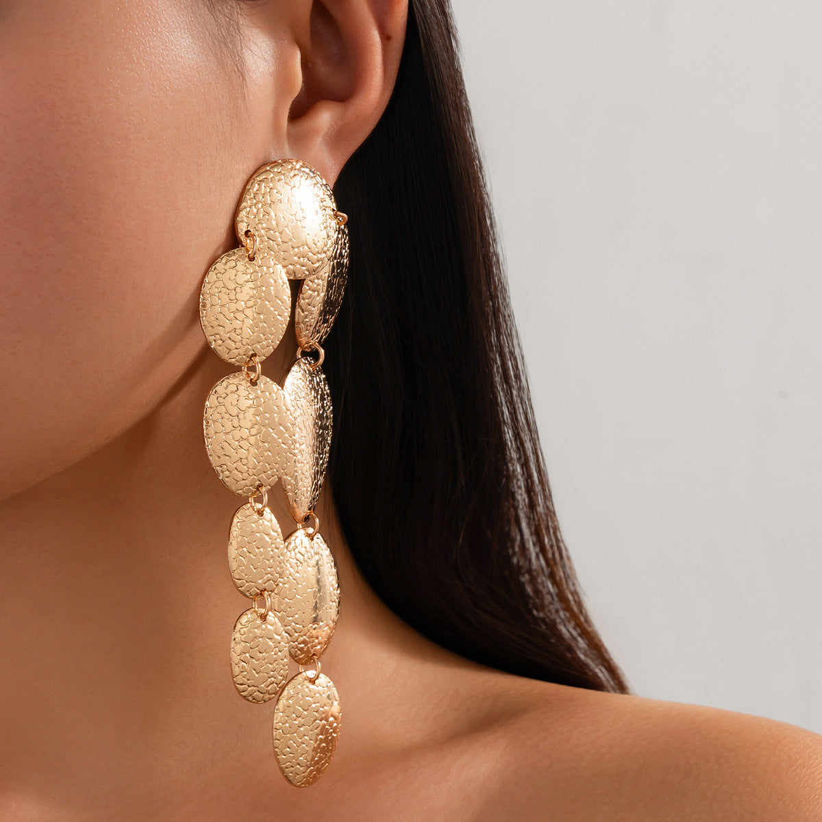 Gold Plated Oval Shaped Necklace and Earrings