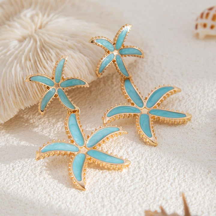 Gold Plated Star Shaped Drop Earrings