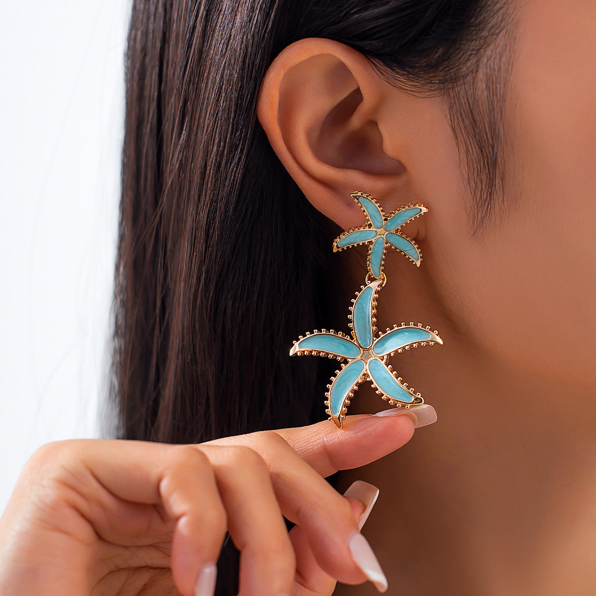 Gold Plated Star Shaped Drop Earrings