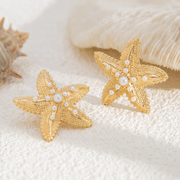 Gold-Plated Pearls Beaded Star Shaped Studs