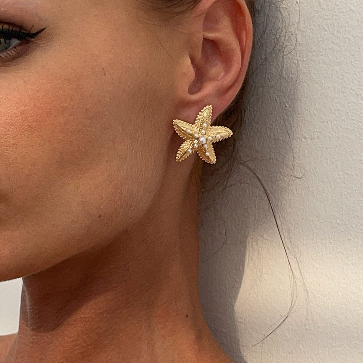 Gold-Plated Pearls Beaded Star Shaped Studs