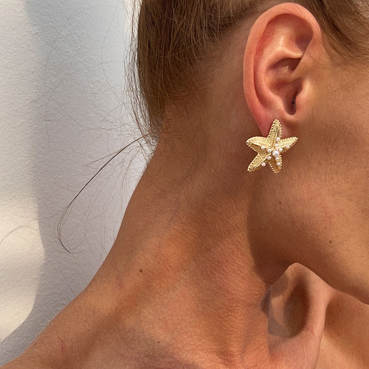 Gold-Plated Pearls Beaded Star Shaped Studs