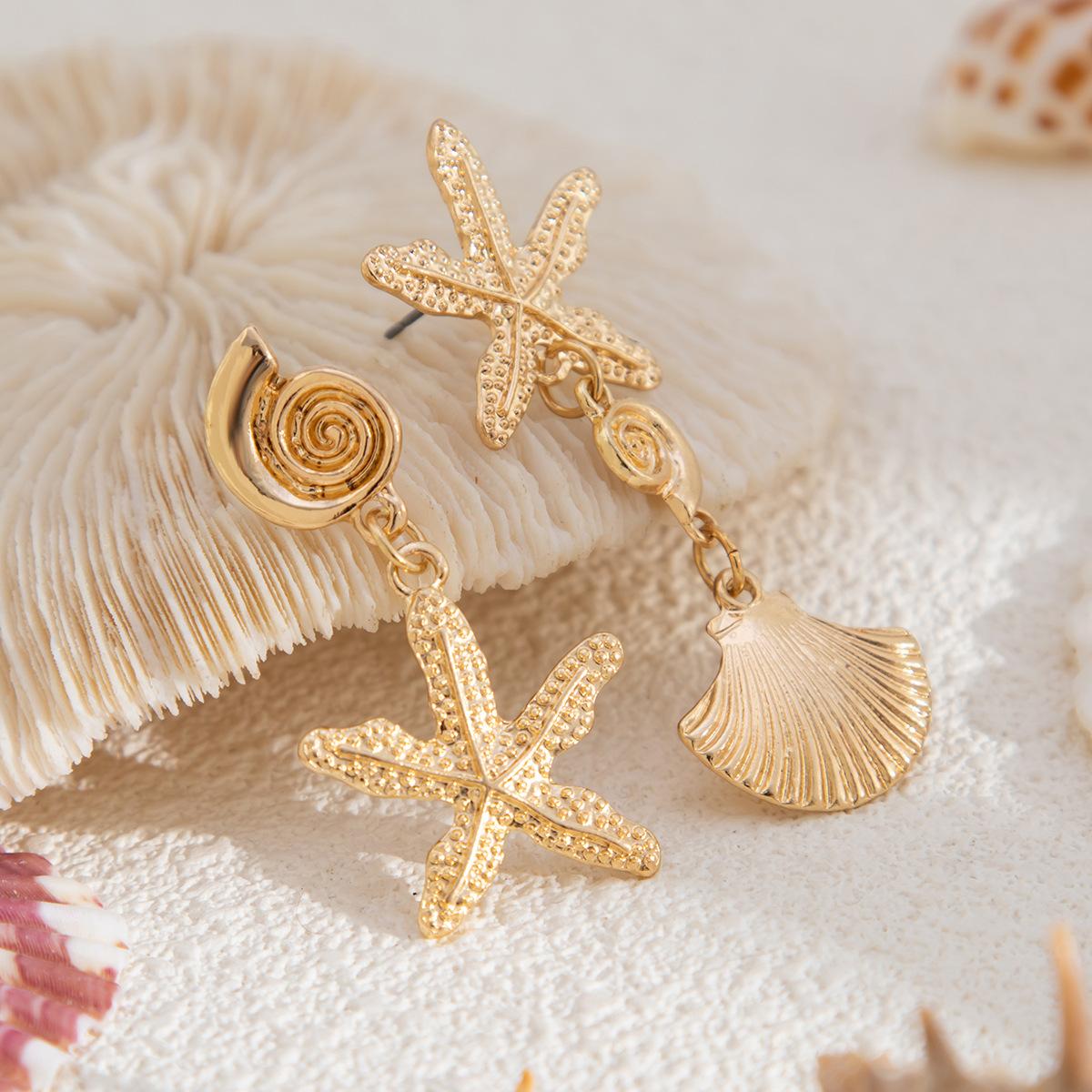 Gold Plated Contemporary Mismatch Drop Earrings