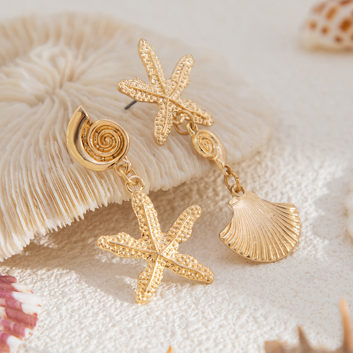 Gold Plated Contemporary Mismatch Drop Earrings