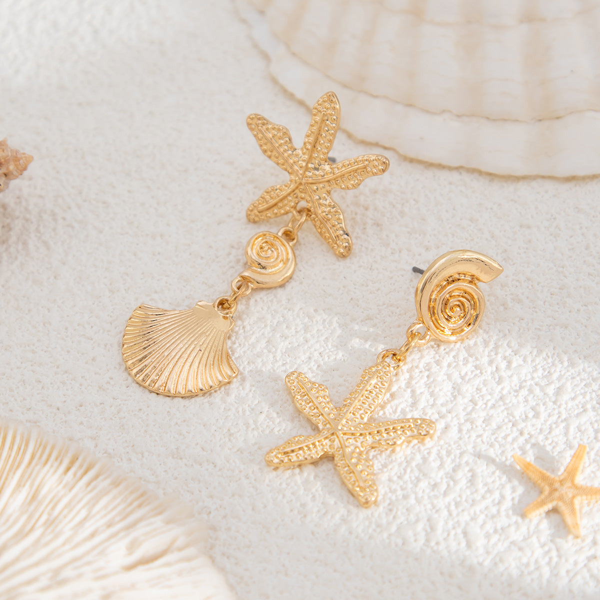 Gold Plated Contemporary Mismatch Drop Earrings