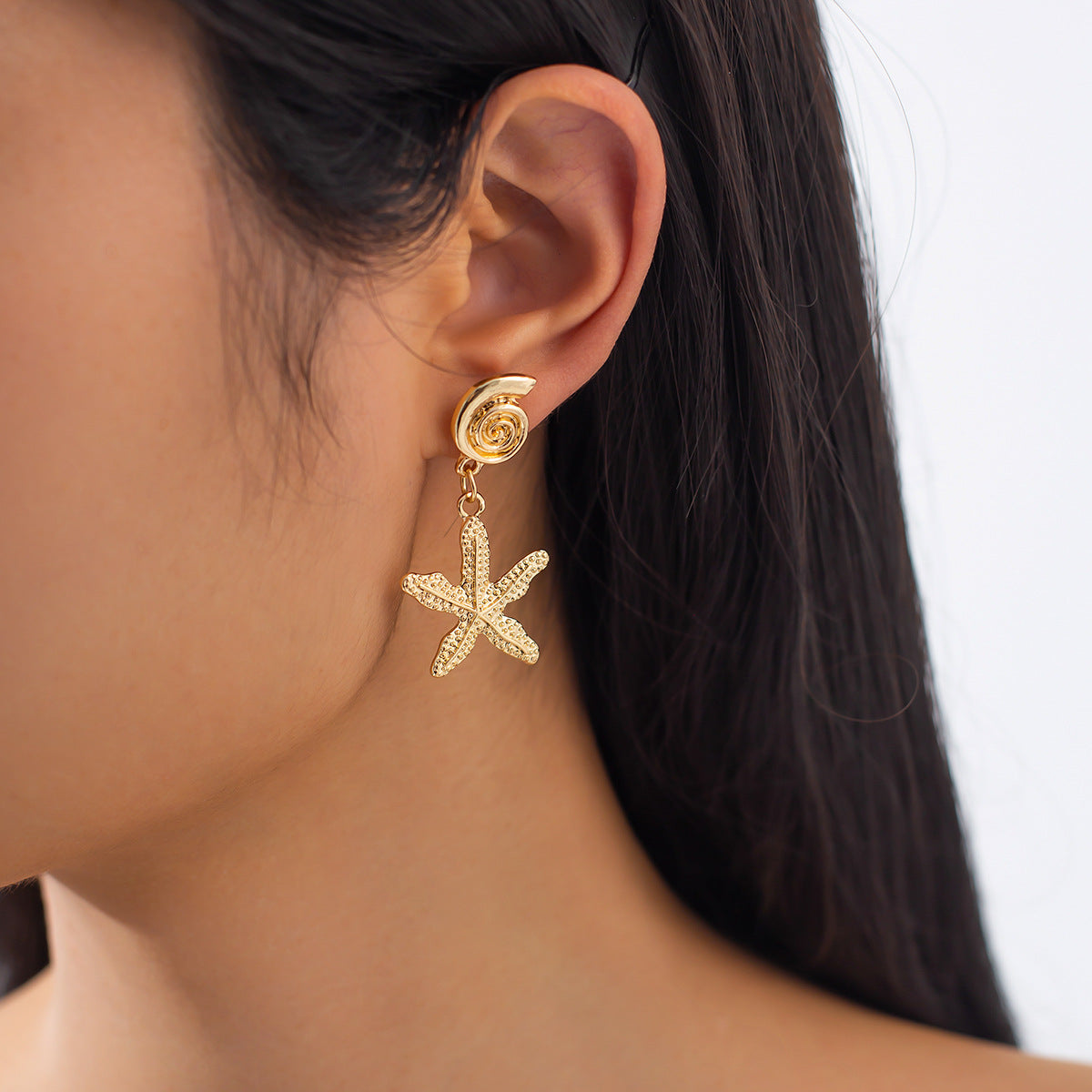 Gold Plated Contemporary Mismatch Drop Earrings