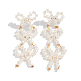 Gold-Plated Artificial Beads Beaded Quirky Drop Earrings
