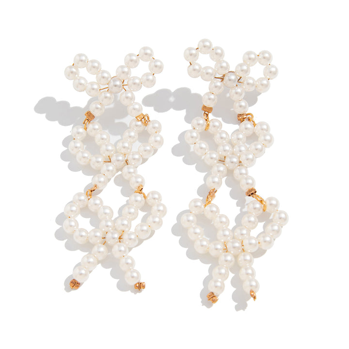 Gold-Plated Artificial Beads Beaded Quirky Drop Earrings