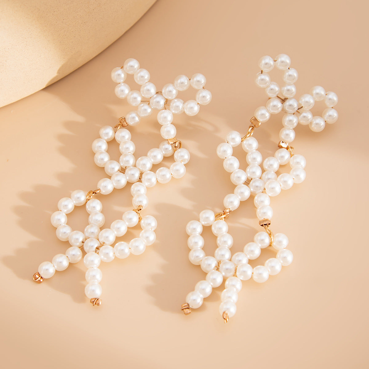Gold-Plated Artificial Beads Beaded Quirky Drop Earrings