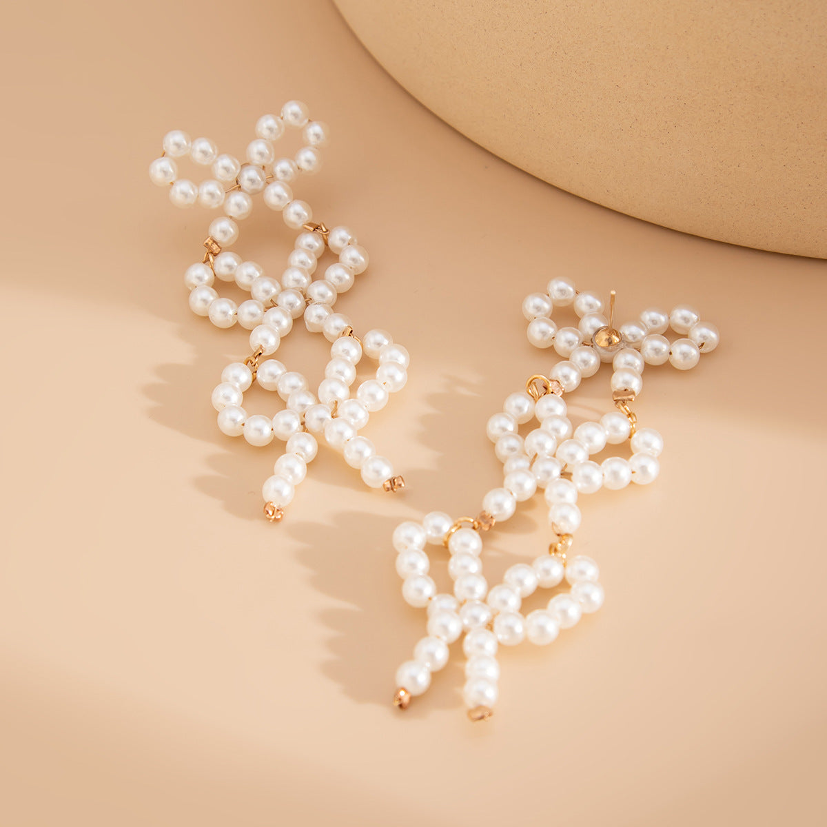 Gold-Plated Artificial Beads Beaded Quirky Drop Earrings
