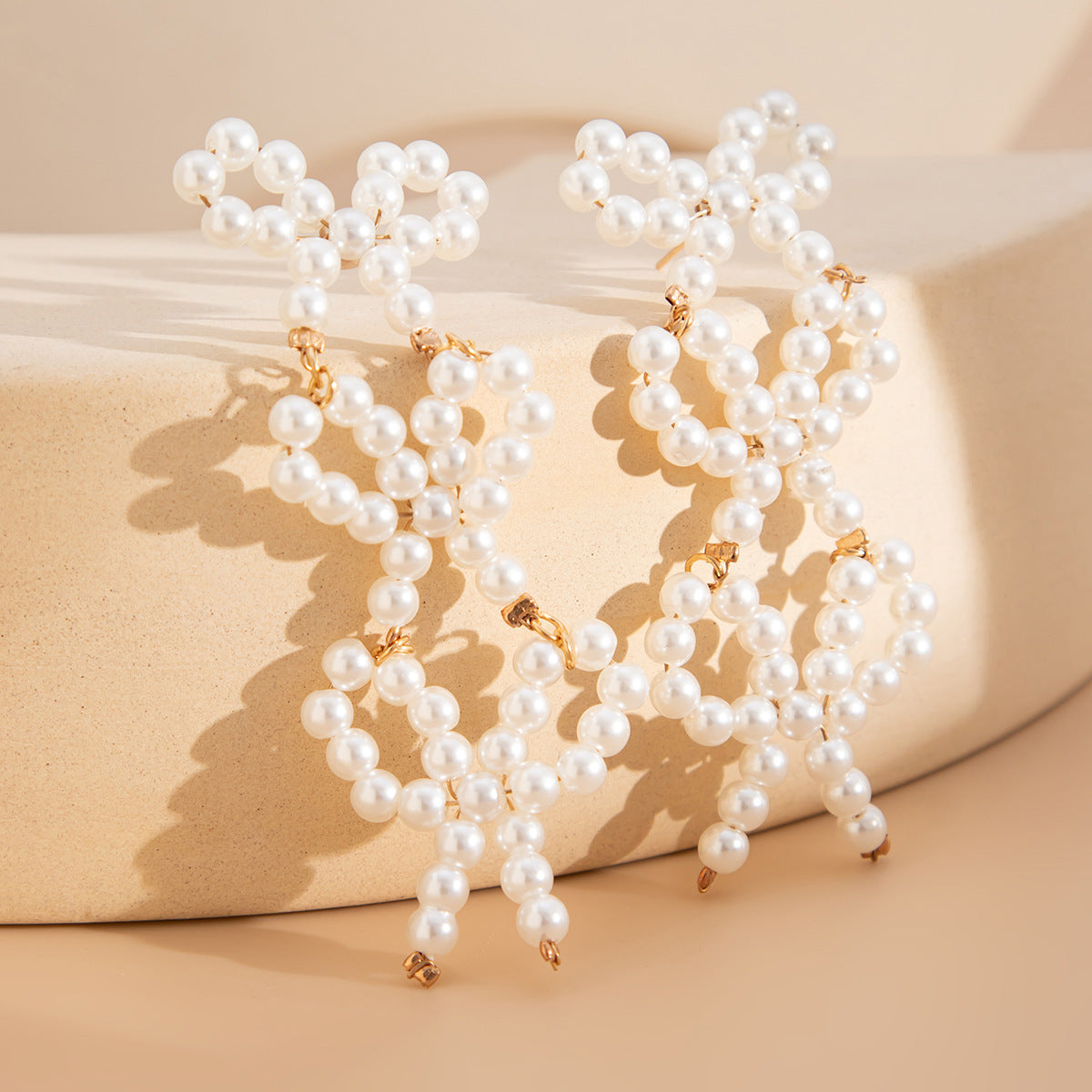 Gold-Plated Artificial Beads Beaded Quirky Drop Earrings