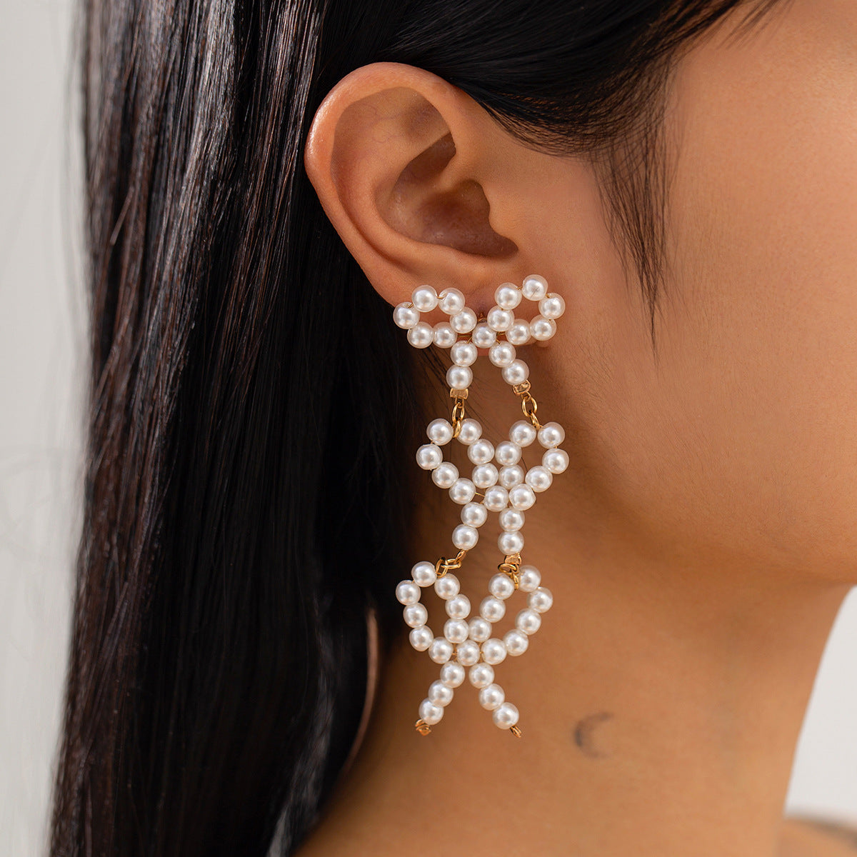 Gold-Plated Artificial Beads Beaded Quirky Drop Earrings