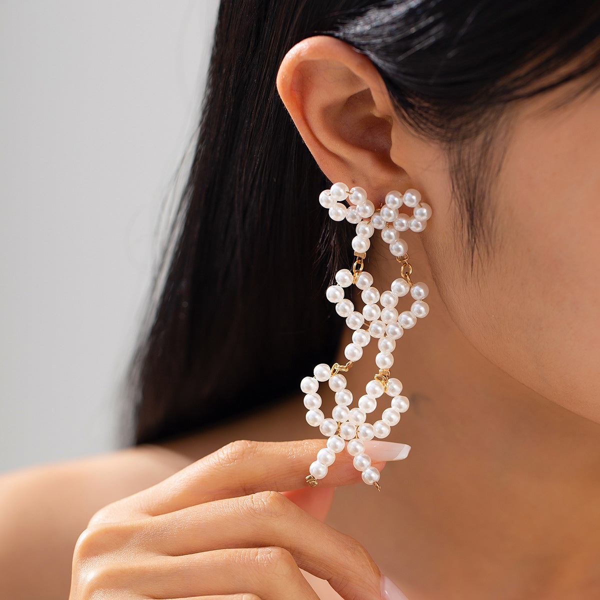 Gold-Plated Artificial Beads Beaded Quirky Drop Earrings