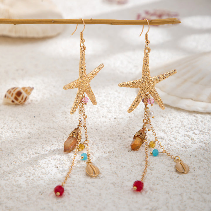 Gold Plated Artificial Studded And Beaded Contemporary Drop Earrings