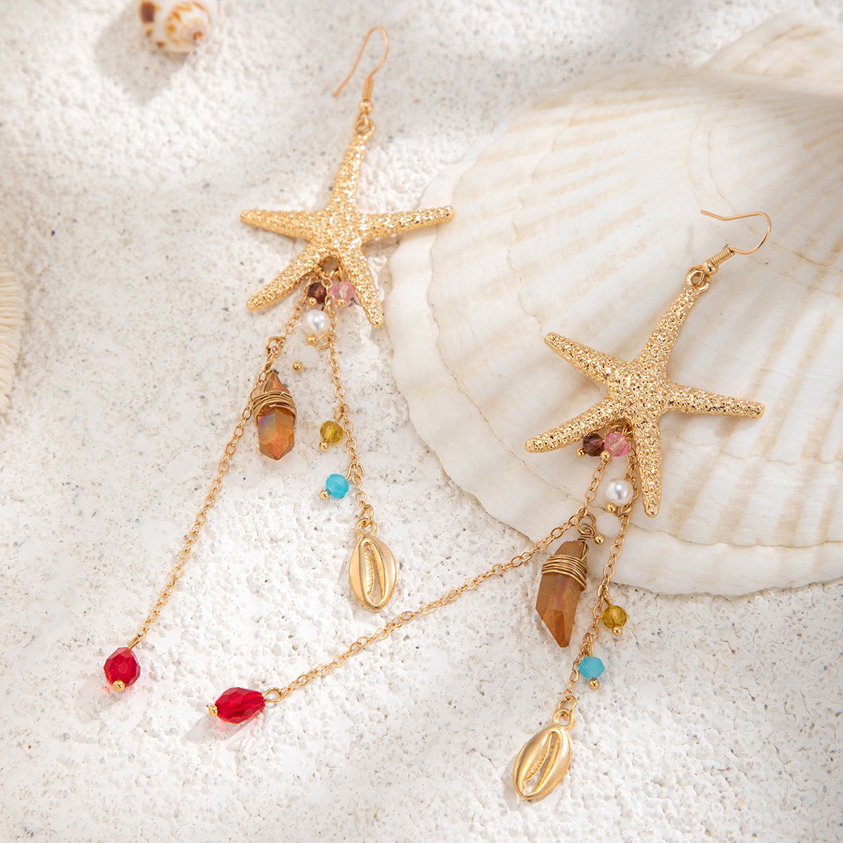 Gold Plated Artificial Studded And Beaded Contemporary Drop Earrings
