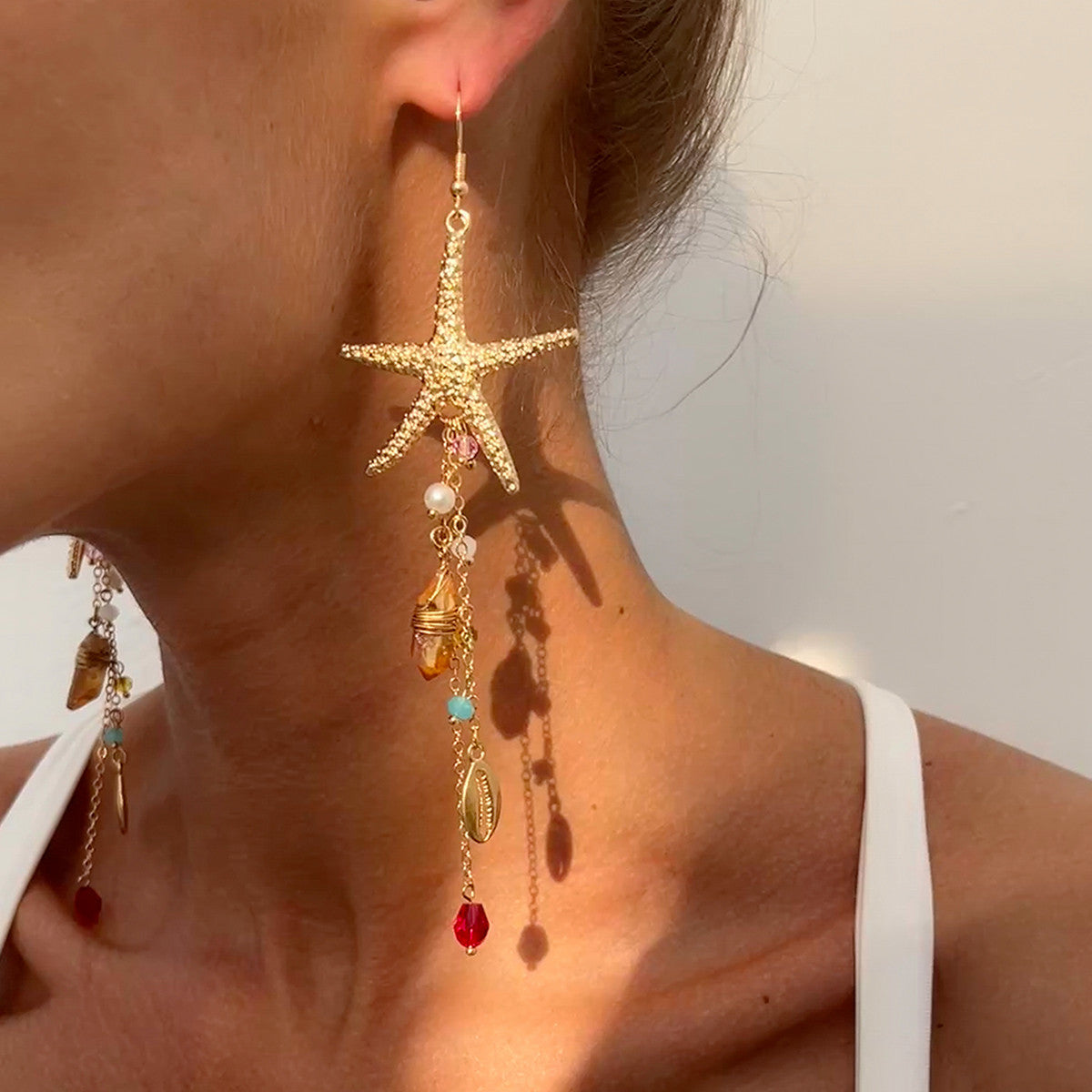 Gold Plated Artificial Studded And Beaded Contemporary Drop Earrings
