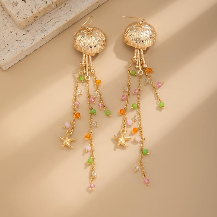 Gold Plated Artificial Beaded Contemporary Drop Earrings