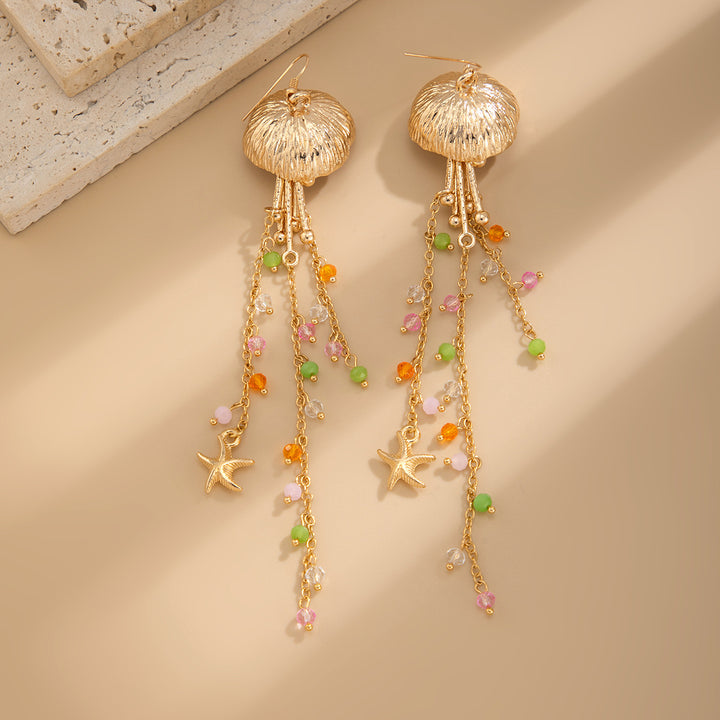 Gold Plated Artificial Beaded Contemporary Drop Earrings