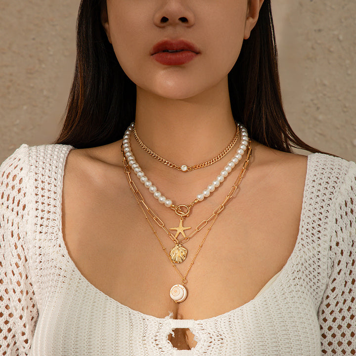 White Gold-Plated Pearls Studded Layered Chain