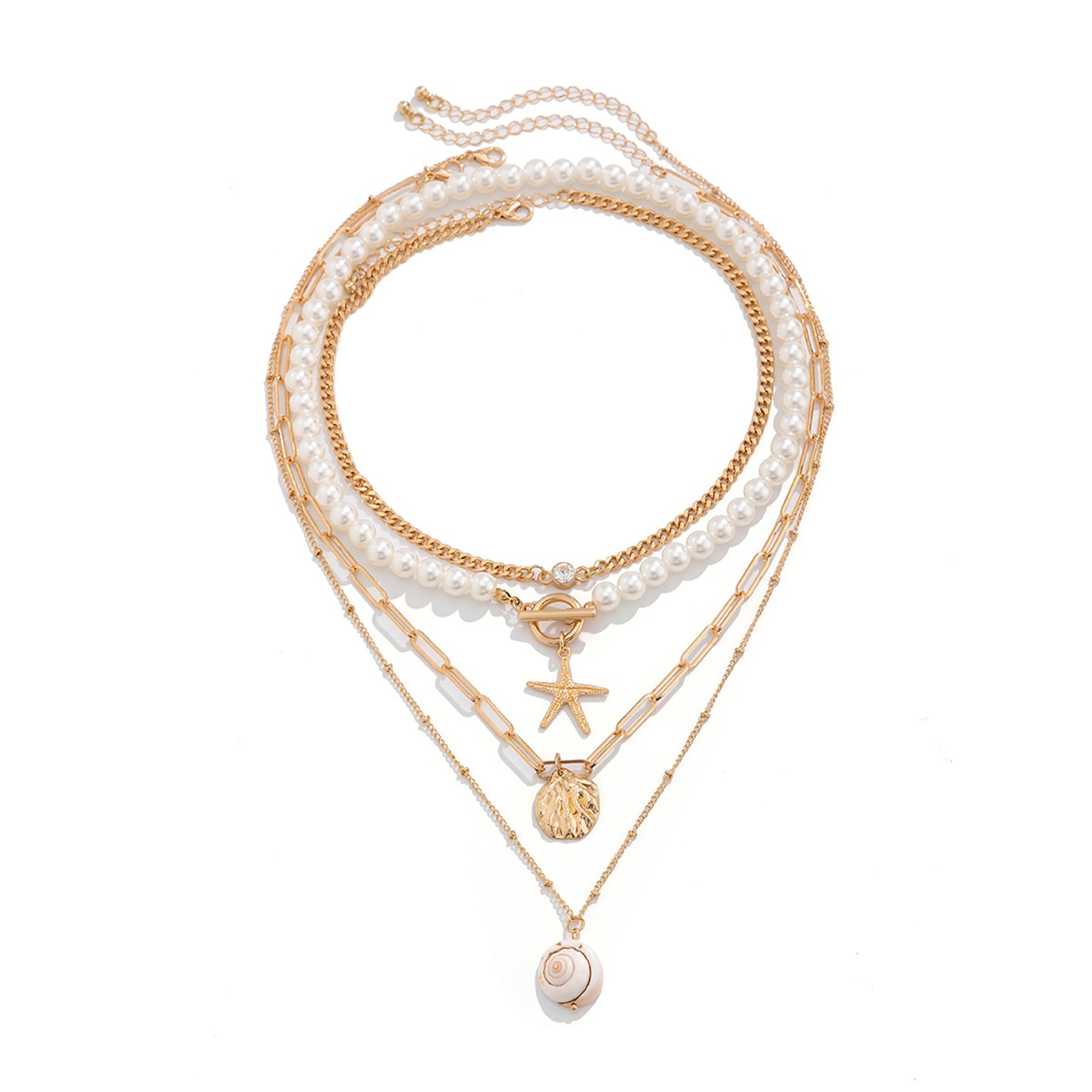 White Gold-Plated Pearls Studded Layered Chain