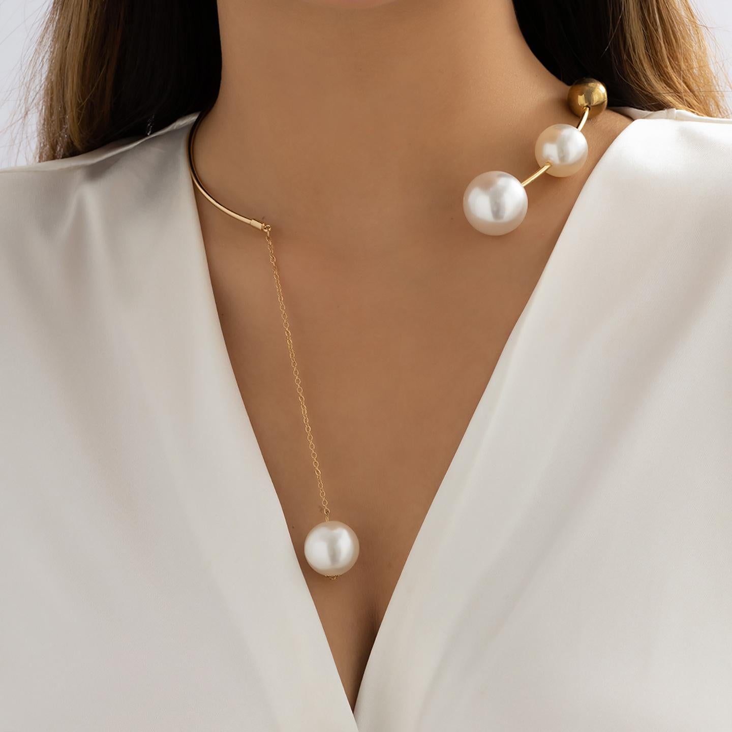 Gold-Plated Beaded Statement Open Necklace