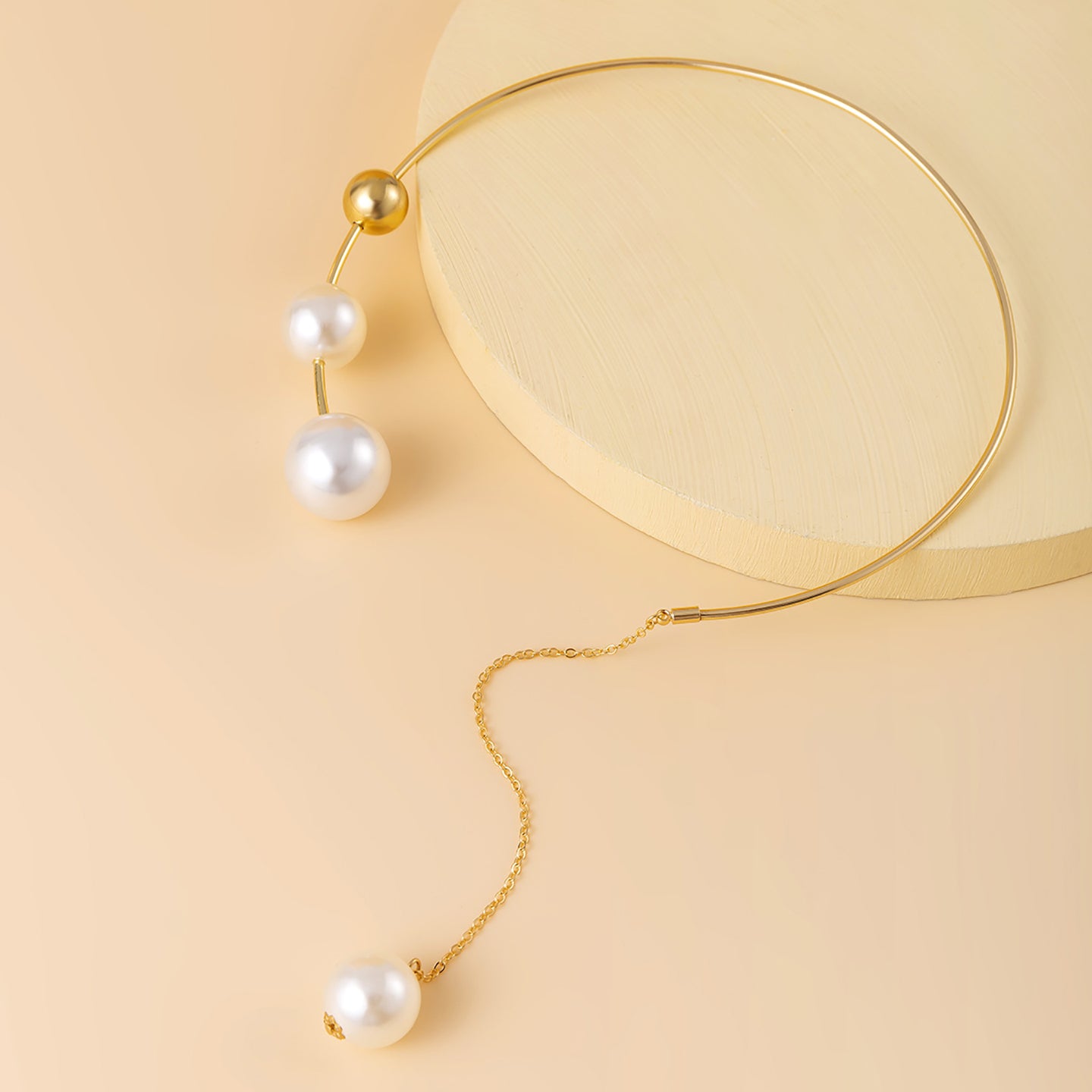 Gold-Plated Beaded Statement Open Necklace