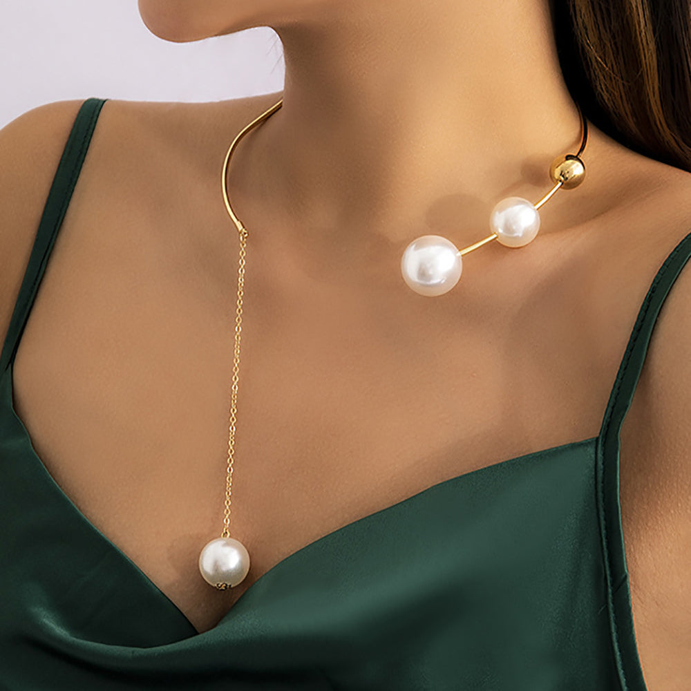 Gold-Plated Beaded Statement Open Necklace