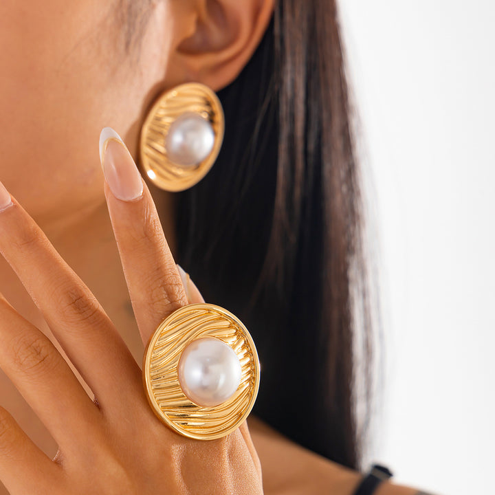 Gold Plated Artificial Beads Beaded Circular Shaped Studs
