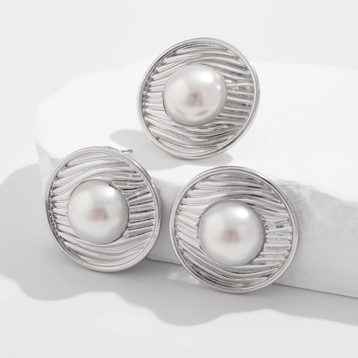 Silver-Plated Beads Beaded Circular Finger Ring and Earrings