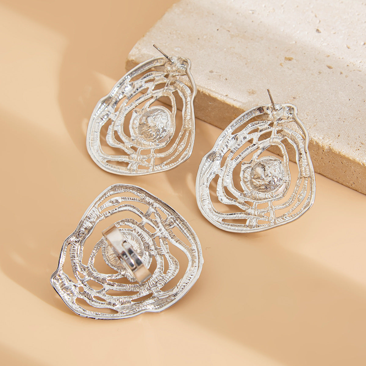 Silver Plated Artificial Beads Beaded Studs With Finger Ring