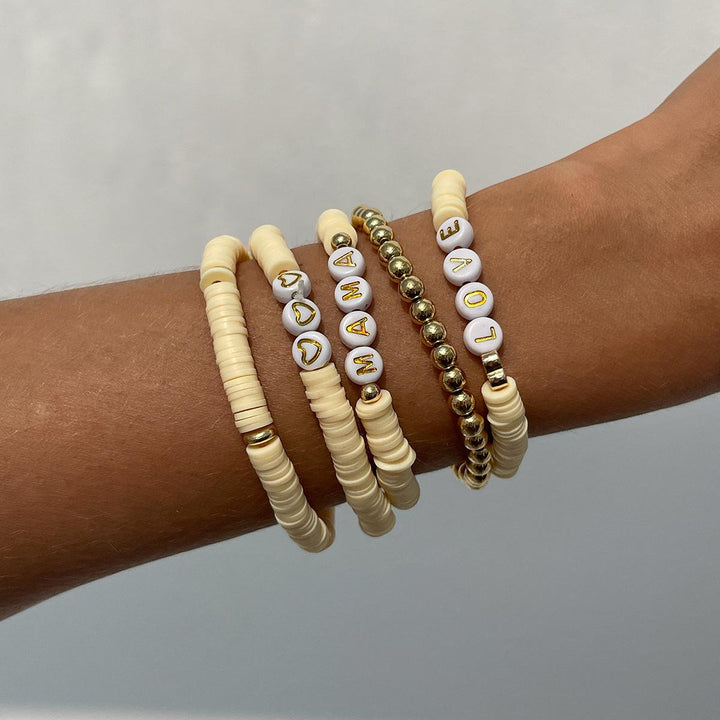 5 Pieces Gold-Plated Artificial Beaded Ceramic Elasticated Bracelet